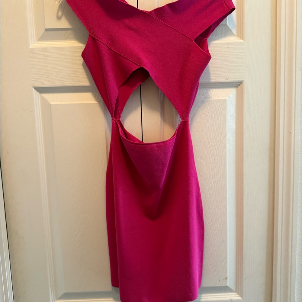 Superdown off the shoulder cutout pink dress.